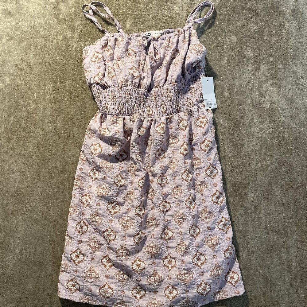 NWT Sonoma Dress Womens Small Baby Doll Knee Light Pink Pattern Smocked Romantic